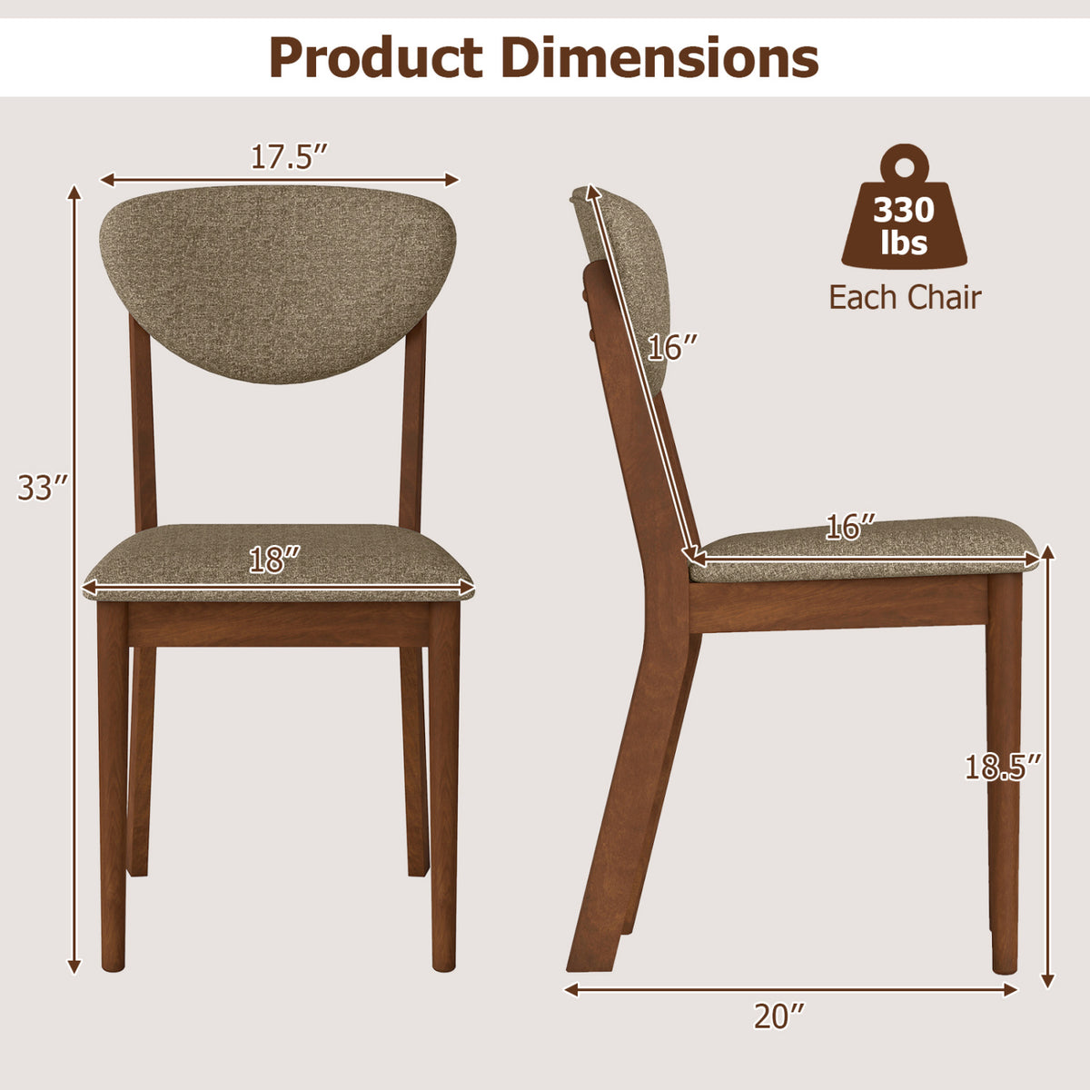 Wooden Dining Chairs Set of 4 with Padded Seat Back for Dining Room-Brown view 3