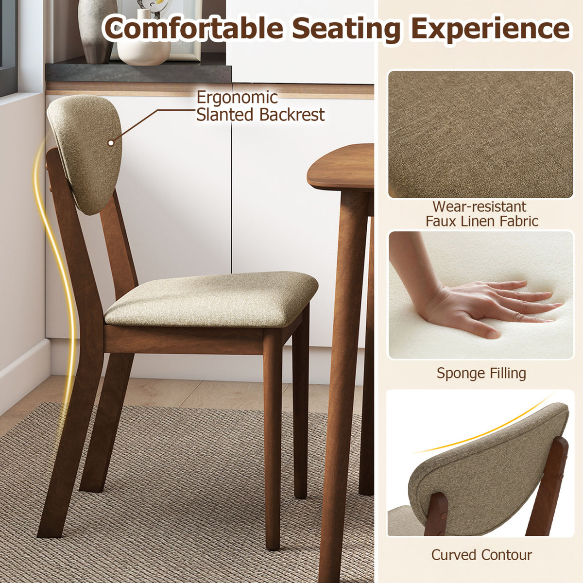 Wooden Dining Chairs Set of 4 with Padded Seat Back for Dining Room-Brown view 5