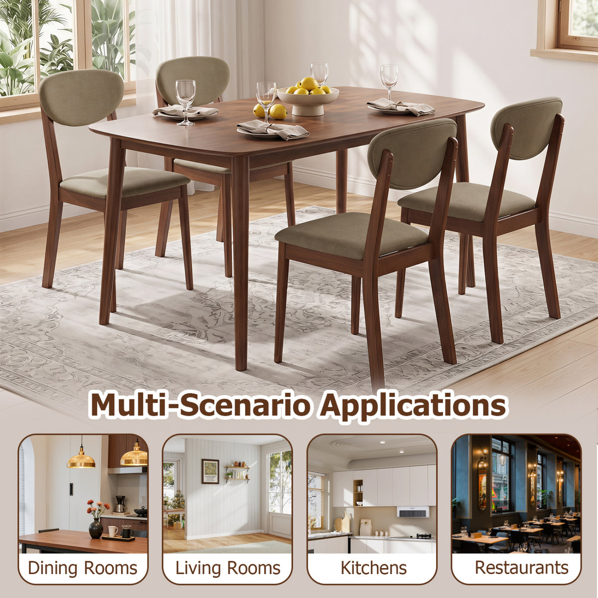Wooden Dining Chairs Set of 4 with Padded Seat Back for Dining Room-Brown view 6