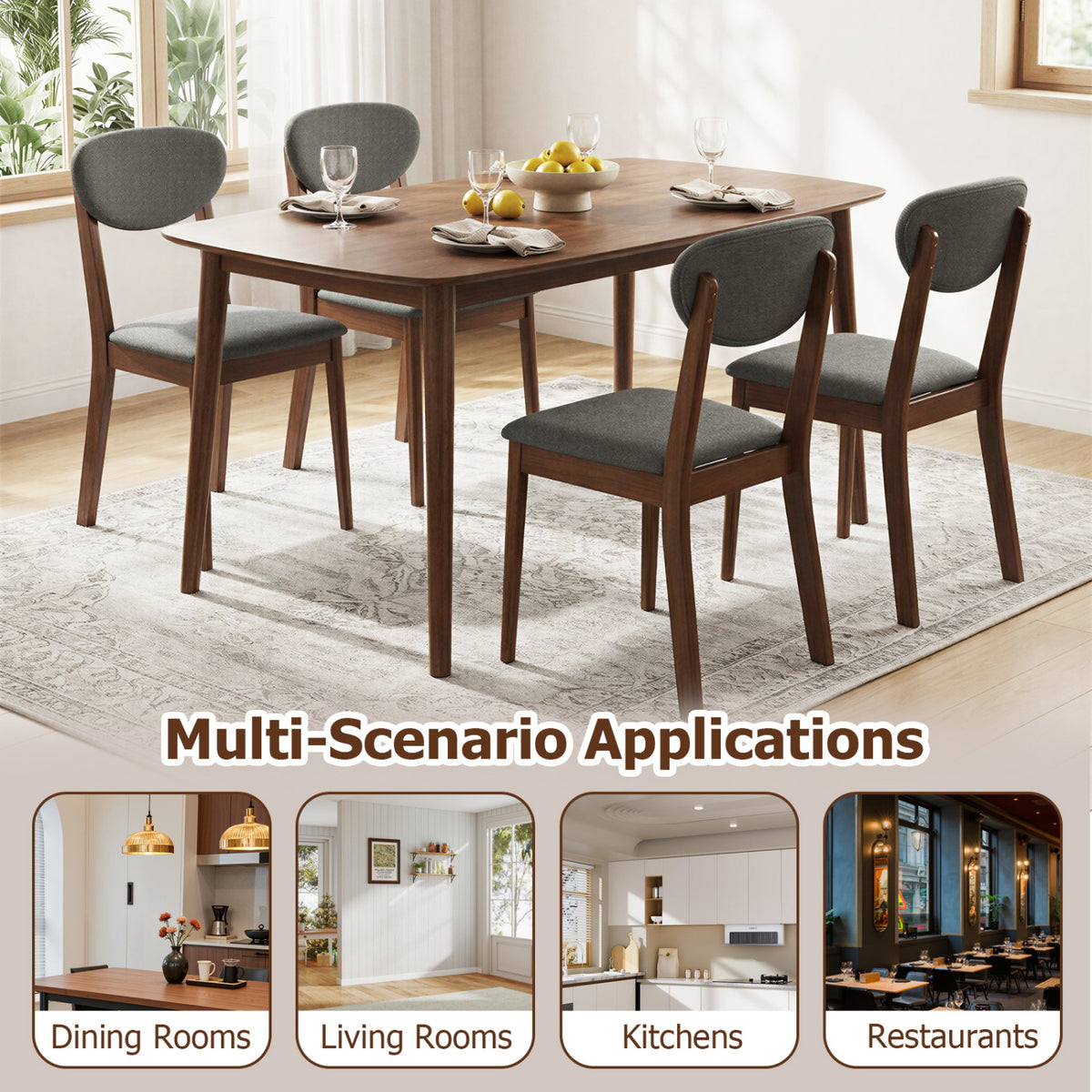 Wooden Dining Chairs Set of 4 with Padded Seat Back for Dining Room-Gray view 6
