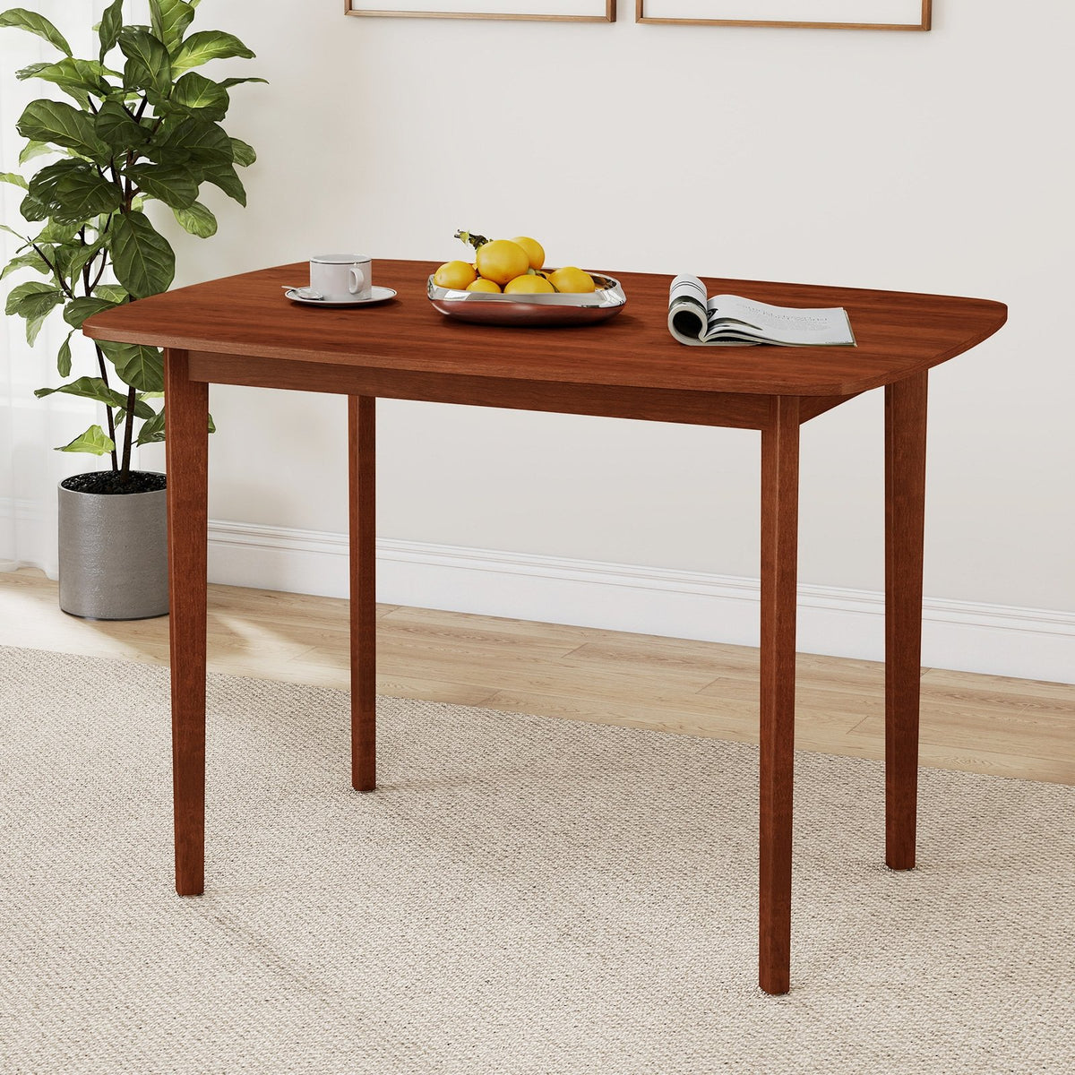 Wooden Dining Table for 2-4 People Kitchen Table with Rubber Wood Legs-Walnut view 2