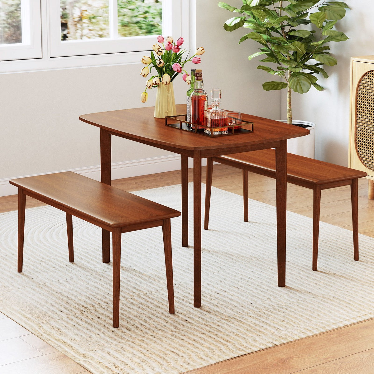 Wooden Dining Table for 2-4 People Kitchen Table with Rubber Wood Legs-Walnut view 3