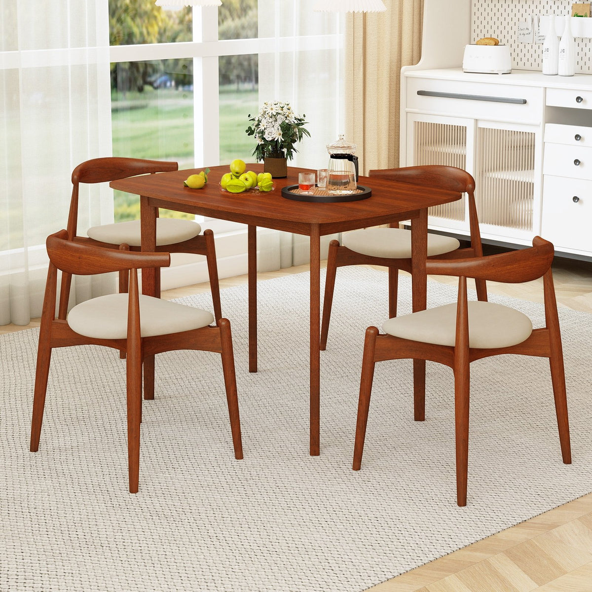 Wooden Dining Table for 2-4 People Kitchen Table with Rubber Wood Legs-Walnut view 5