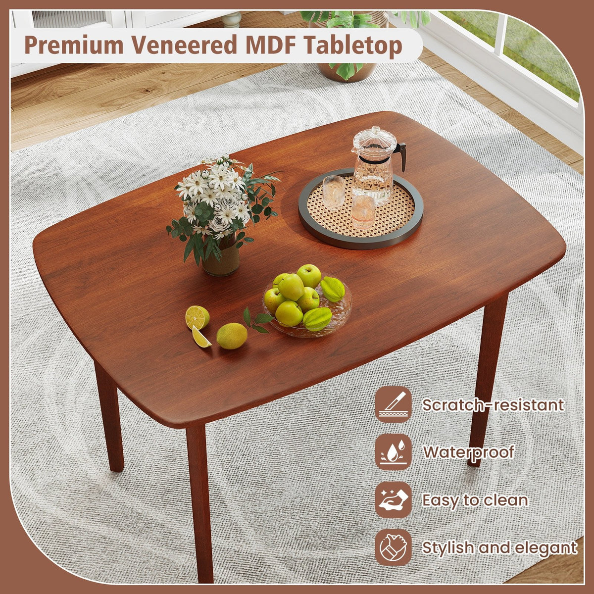 Wooden Dining Table for 2-4 People Kitchen Table with Rubber Wood Legs-Walnut view 8