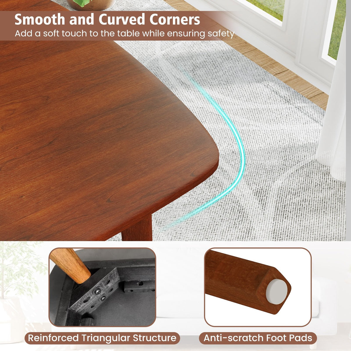 Wooden Dining Table for 2-4 People Kitchen Table with Rubber Wood Legs-Walnut view 9