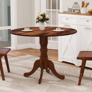 Wooden Dining Table with Round Tabletop and Curved Trestle Legs-Walnut view 3