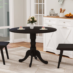 Wooden Dining Table with Round Tabletop and Curved Trestle Legs-Black view 3