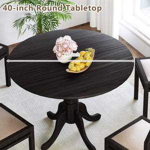 Wooden Dining Table with Round Tabletop and Curved Trestle Legs-Black view 6