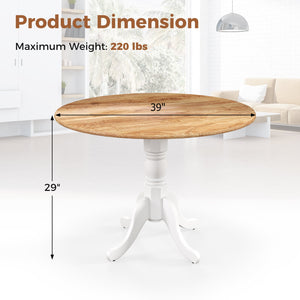 Wooden Dining Table with Round Tabletop and Curved Trestle Legs-Natural & White view 4