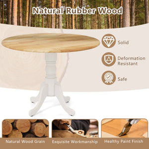 Wooden Dining Table with Round Tabletop and Curved Trestle Legs-Natural & White view 7
