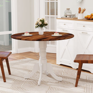 Wooden Dining Table with Round Tabletop and Curved Trestle Legs-Walnut & White view 3