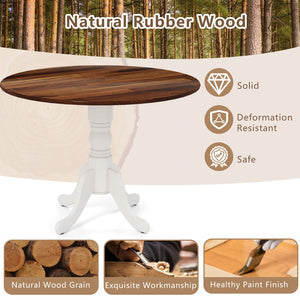 Wooden Dining Table with Round Tabletop and Curved Trestle Legs-Walnut & White view 7