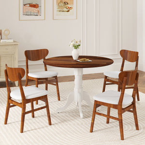 Wooden Dining Table with Round Tabletop and Curved Trestle Legs-Walnut & White view 8