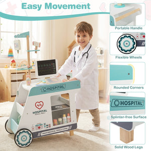 Wooden Doctor Playset for Kids Pretend Play Doctor Kit with Cart Gift for Toddlers Boys Girls Aged 3+-Green view 8