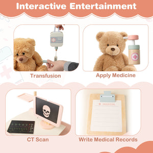 Wooden Doctor Playset for Kids Pretend Play Doctor Kit with Cart Gift for Toddlers Boys Girls Aged 3+-Pink view 7