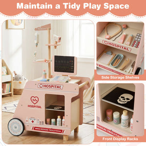 Wooden Doctor Playset for Kids Pretend Play Doctor Kit with Cart Gift for Toddlers Boys Girls Aged 3+-Pink view 8