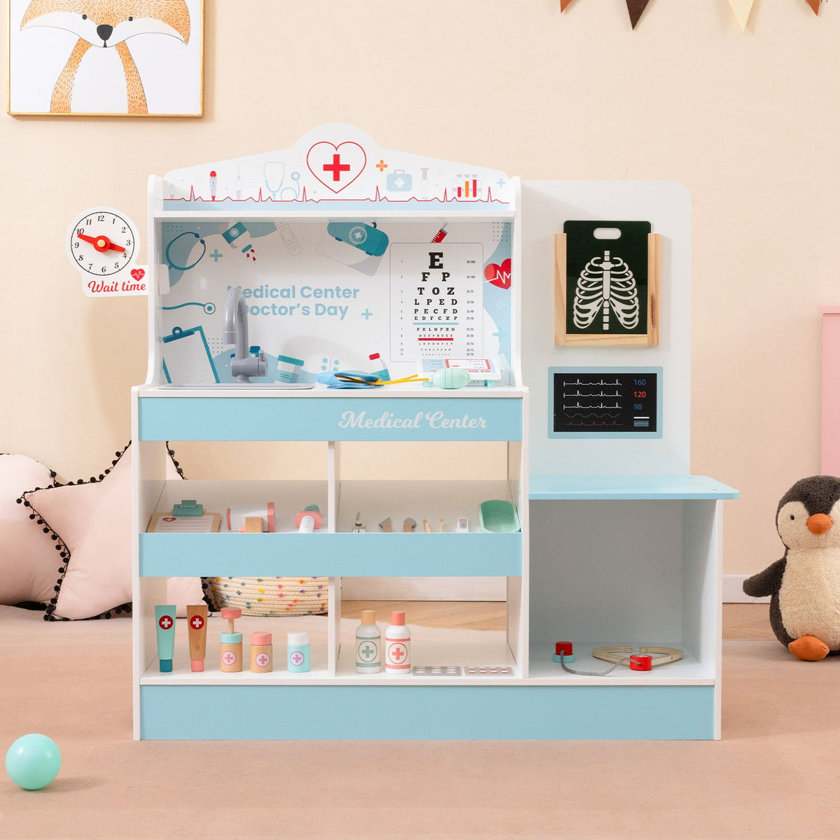 Wooden Doctor Playset with Stethoscope for Toddlers over 3 Years Old-Blue view 2