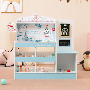 Wooden Doctor Playset with Stethoscope for Toddlers over 3 Years Old-Blue view 2