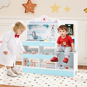 Wooden Doctor Playset with Stethoscope for Toddlers over 3 Years Old-Blue view 3