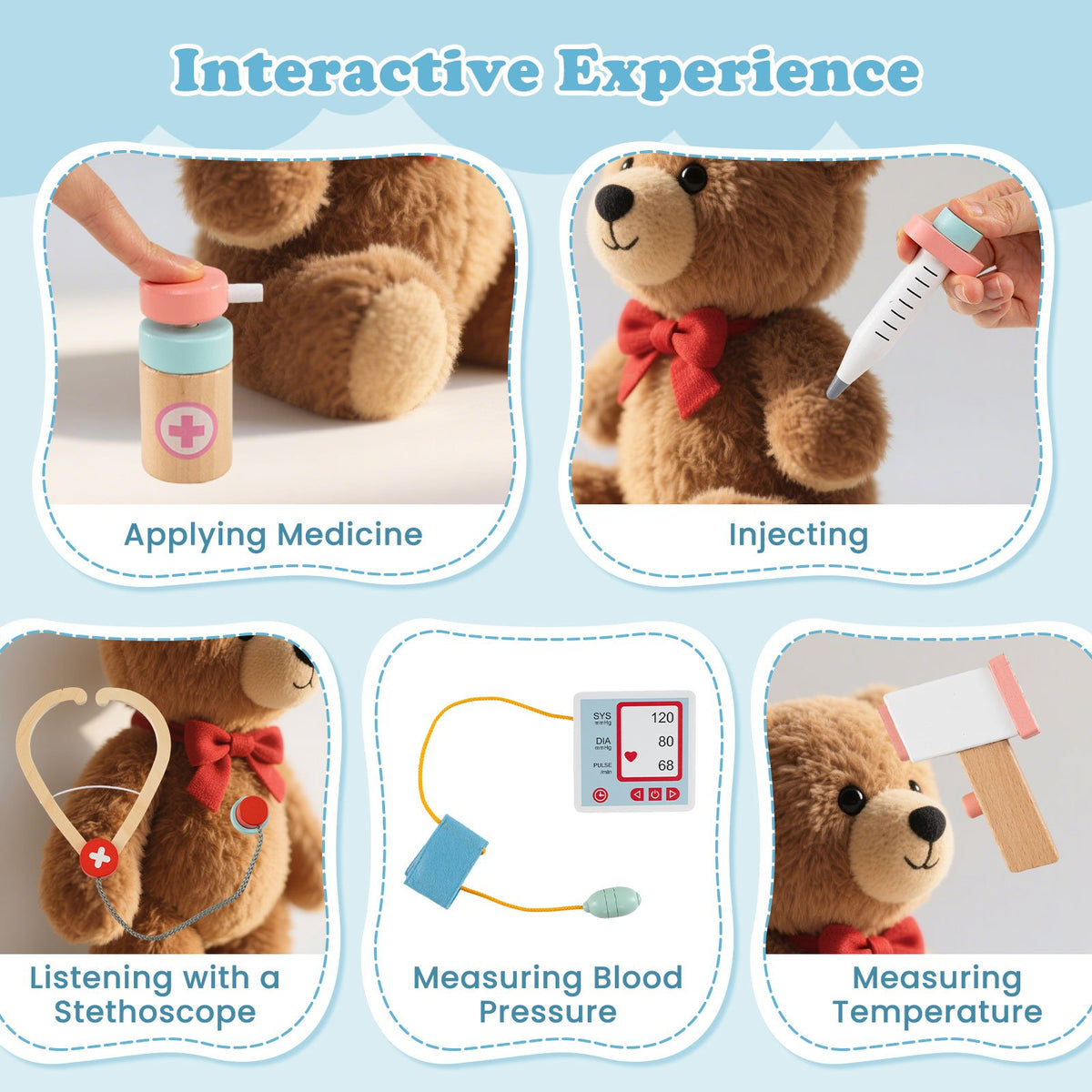 Wooden Doctor Playset with Stethoscope for Toddlers over 3 Years Old-Blue view 6