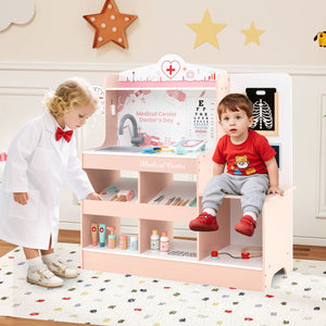 Wooden Doctor Playset with Stethoscope for Toddlers over 3 Years Old-Pink view 3