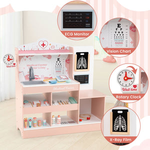 Wooden Doctor Playset with Stethoscope for Toddlers over 3 Years Old-Pink view 6