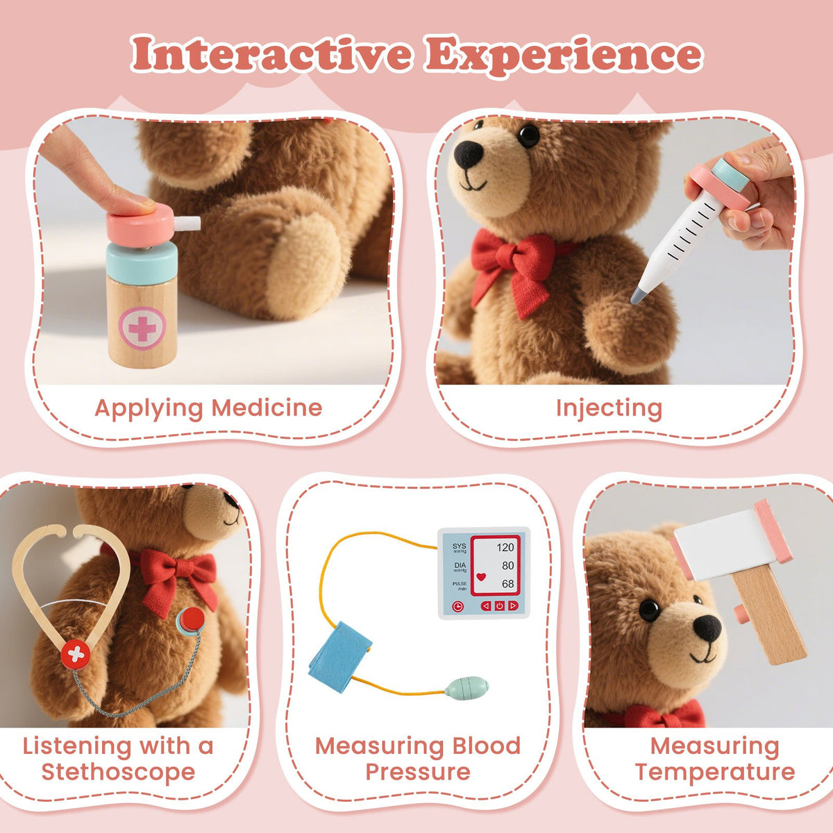 Wooden Doctor Playset with Stethoscope for Toddlers over 3 Years Old-Pink view 8