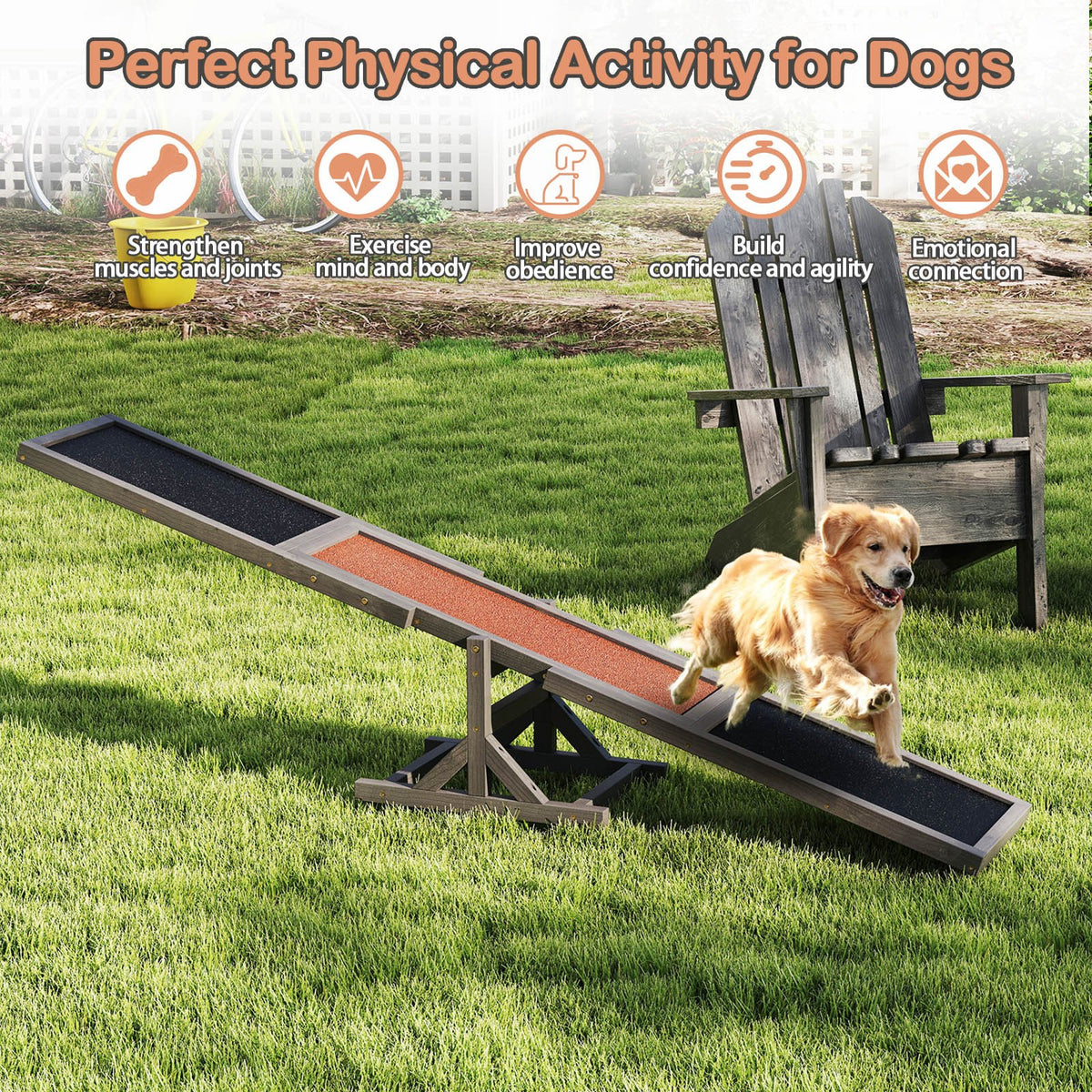 Wooden Dog Agility Seesaw Dog Outdoor Run Game Toy for Obstacle Courses-Gray view 7