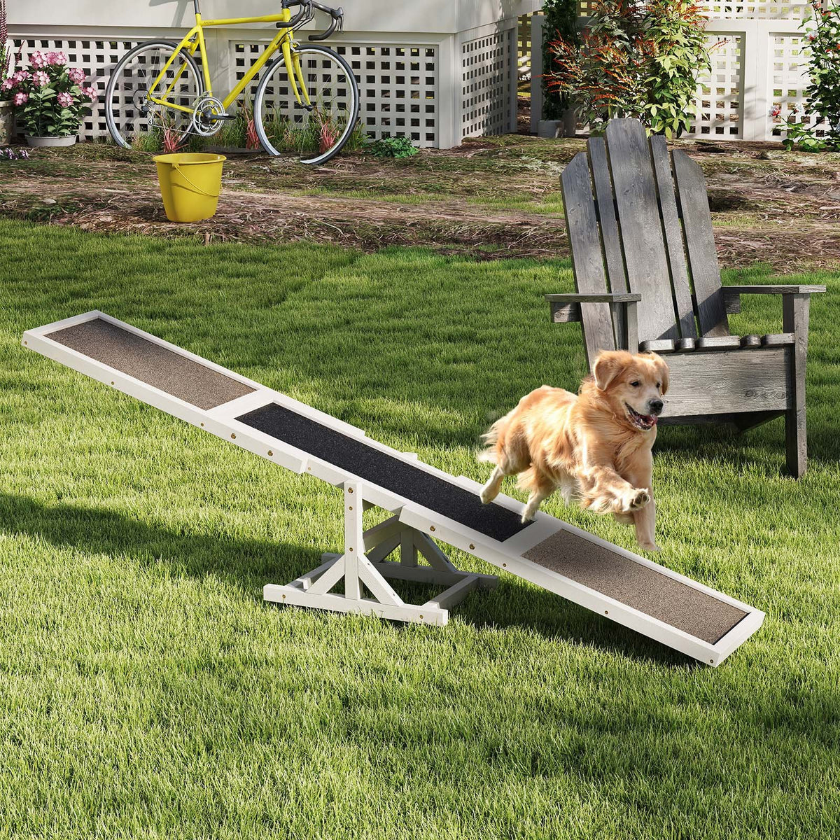 Wooden Dog Agility Seesaw Dog Outdoor Run Game Toy for Obstacle Courses-White view 2