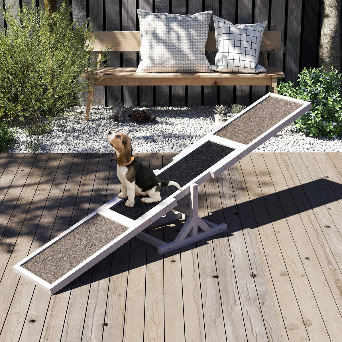 Wooden Dog Agility Seesaw Dog Outdoor Run Game Toy for Obstacle Courses-White view 3