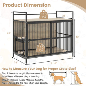 Wooden Dog Crate Furniture for Medium Dogs with Bowls and Rotatable Holder-Gray view 5