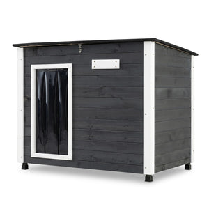 Wooden Dog House Outdoor with Natural Spruce Wood Frame, Removable Floor and Openable Asphalt Roof-L