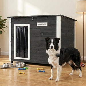 Wooden Dog House Outdoor with Natural Spruce Wood Frame, Removable Floor and Openable Asphalt Roof-L view 3