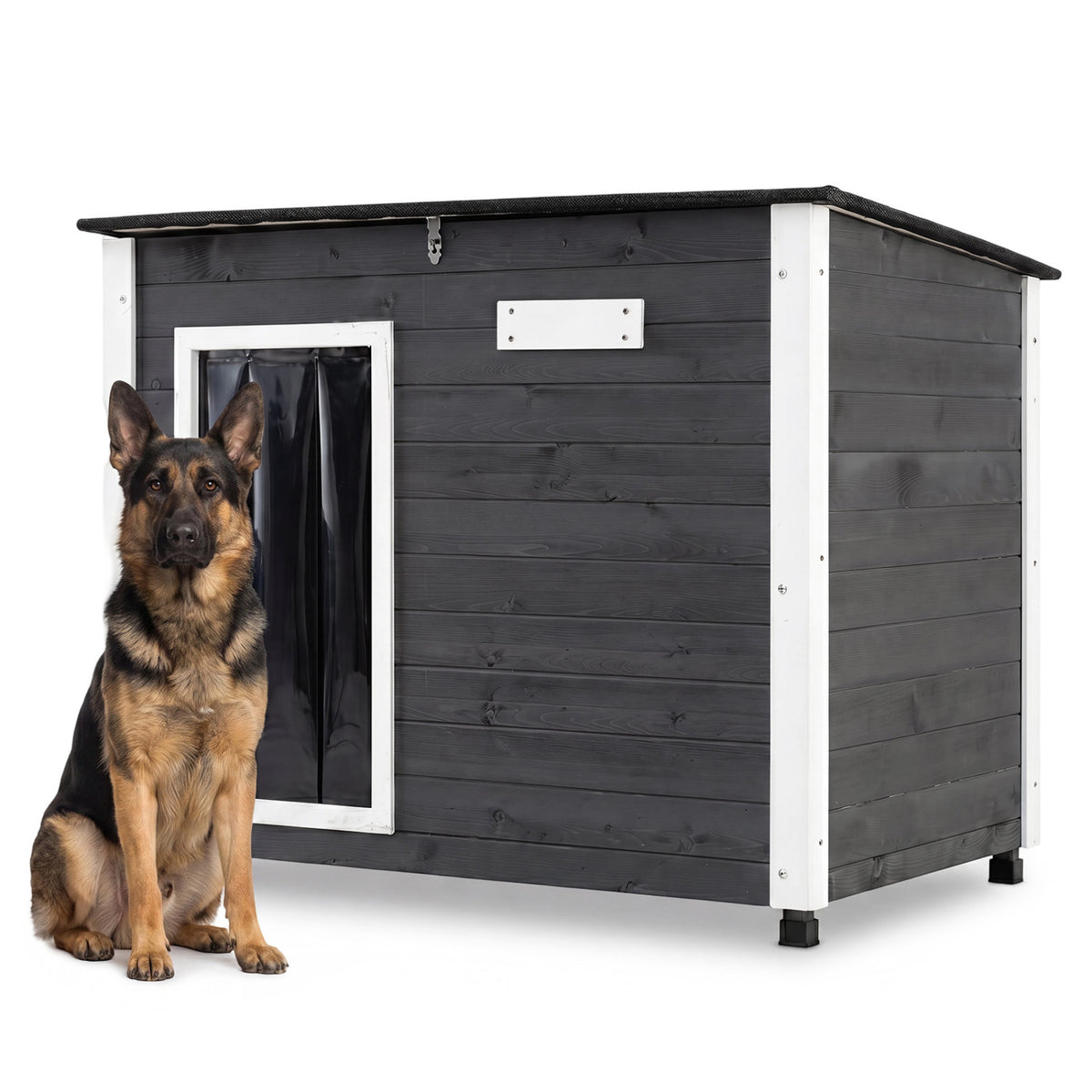 Wooden Dog House Outdoor with Natural Spruce Wood Frame, Removable Floor and Openable Asphalt Roof-L view 4