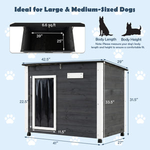 Wooden Dog House Outdoor with Natural Spruce Wood Frame, Removable Floor and Openable Asphalt Roof-L view 5