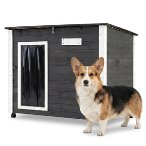 Wooden Dog House Outdoor with Natural Spruce Wood Frame, Removable Floor and Openable Asphalt Roof-S view 4