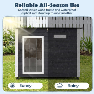 Wooden Dog House Outdoor with Natural Spruce Wood Frame, Removable Floor and Openable Asphalt Roof-S view 7