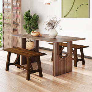 Wooden Entryway Bench Farmhouse Dining Bench with 400 LBS Weight Capacity-Brown view 5