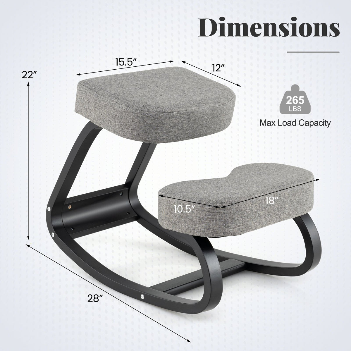 Wooden Ergonomic Rocking Kneeling Chair with Padded Cushion-Grey view 5