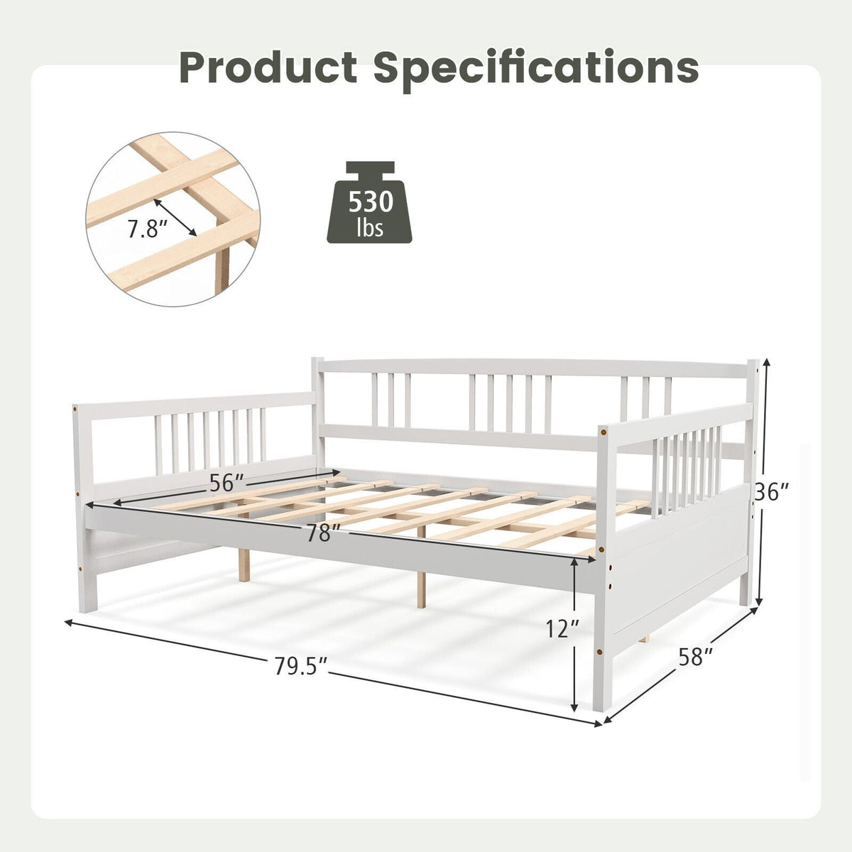 Full Size Daybed Frame with Guardrails-White view 5