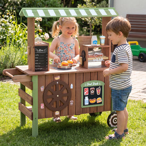 Wooden Grocery Store Playset for Kids with Large Wheels view 2