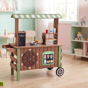 Wooden Grocery Store Playset for Kids with Large Wheels view 3
