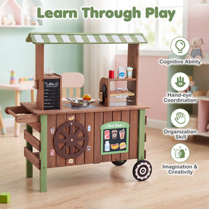 Wooden Grocery Store Playset for Kids with Large Wheels view 8