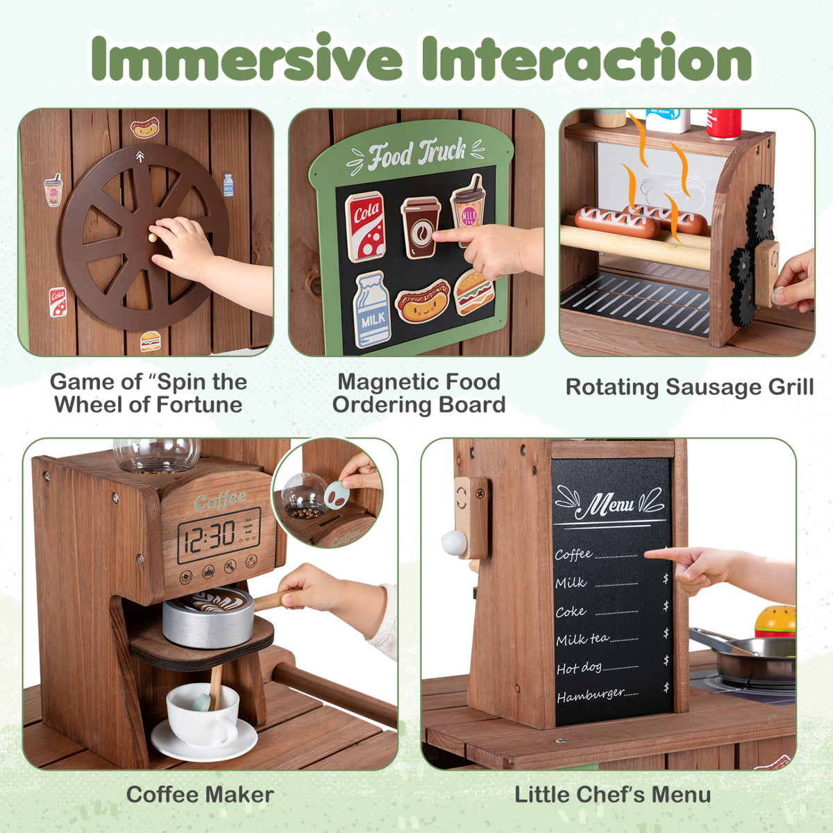 Wooden Grocery Store Playset for Kids with Large Wheels view 9