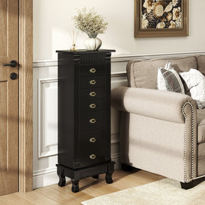 Wooden Jewelry Armoire Cabinet Storage Chest with Drawers and Swing Doors-Black view 2