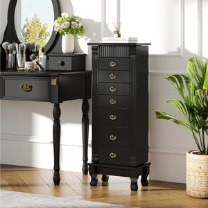 Wooden Jewelry Armoire Cabinet Storage Chest with Drawers and Swing Doors-Black view 3