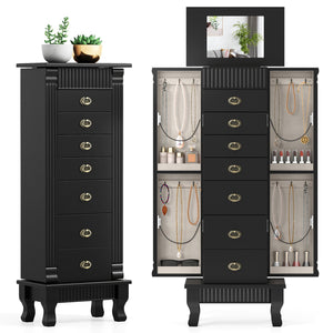 Wooden Jewelry Armoire Cabinet Storage Chest with Drawers and Swing Doors-Black view 4