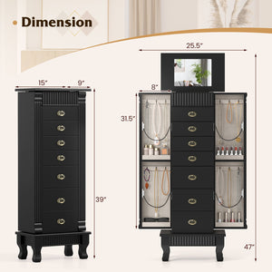Wooden Jewelry Armoire Cabinet Storage Chest with Drawers and Swing Doors-Black view 5
