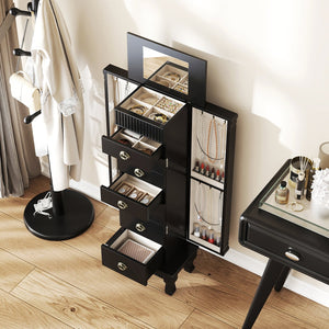 Wooden Jewelry Armoire Cabinet Storage Chest with Drawers and Swing Doors-Black view 6