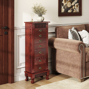 Wooden Jewelry Armoire Cabinet Storage Chest with Drawers and Swing Doors-Brown view 2